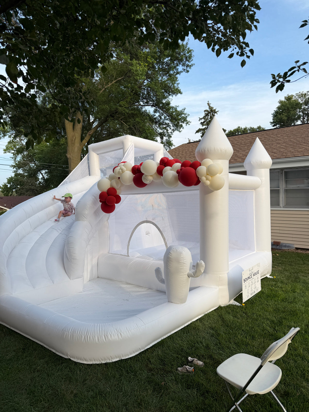 White Bounce House for Adult Kids, 16FT Large Commercial PVC Bounce House Castle w/Widened Curved Slide