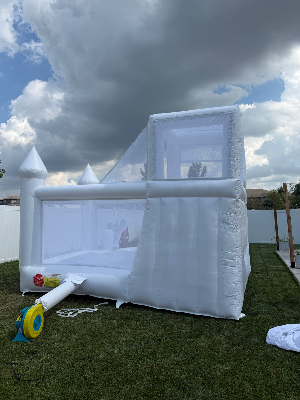 White Bounce House for Adult Kids, 16FT Large Commercial PVC Bounce House Castle w/Widened Curved Slide