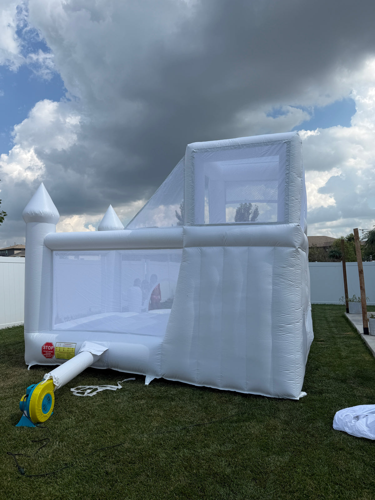White Bounce House for Adult Kids, 16FT Large Commercial PVC Bounce House Castle w/Widened Curved Slide